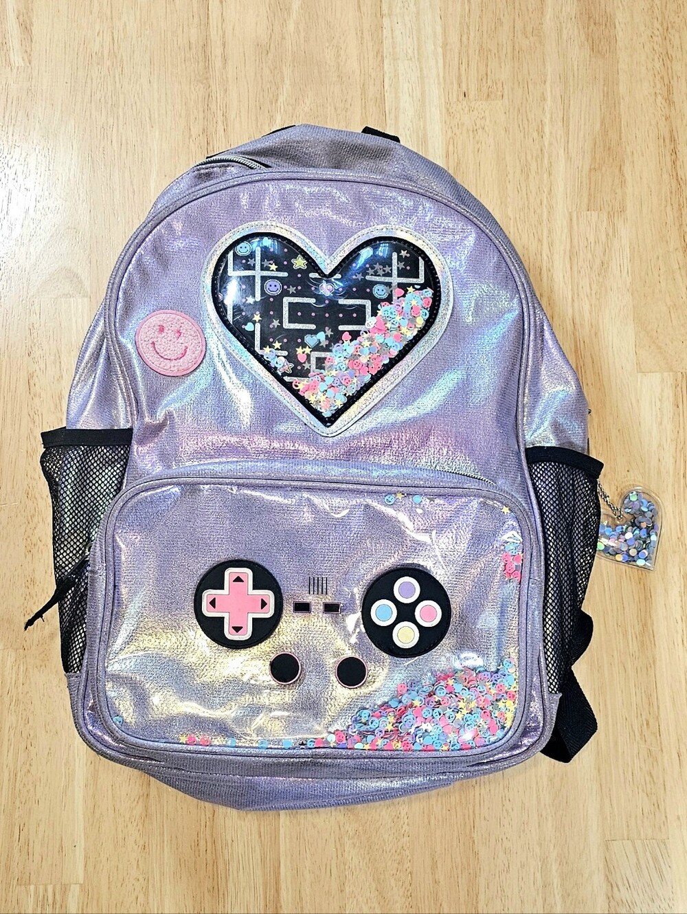 Gamer Iridescent Backpack with Heart Charm & Matching Lunchbox
